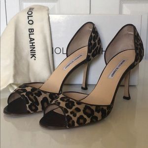 Manolo Blahnik horse hair leopard print heel